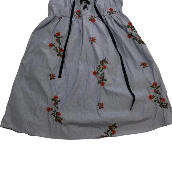 3/$25 ❥ Floral Embroidered Sleeveless Mini Summer Dress Pockets Blue Small - Picture 3 of 11